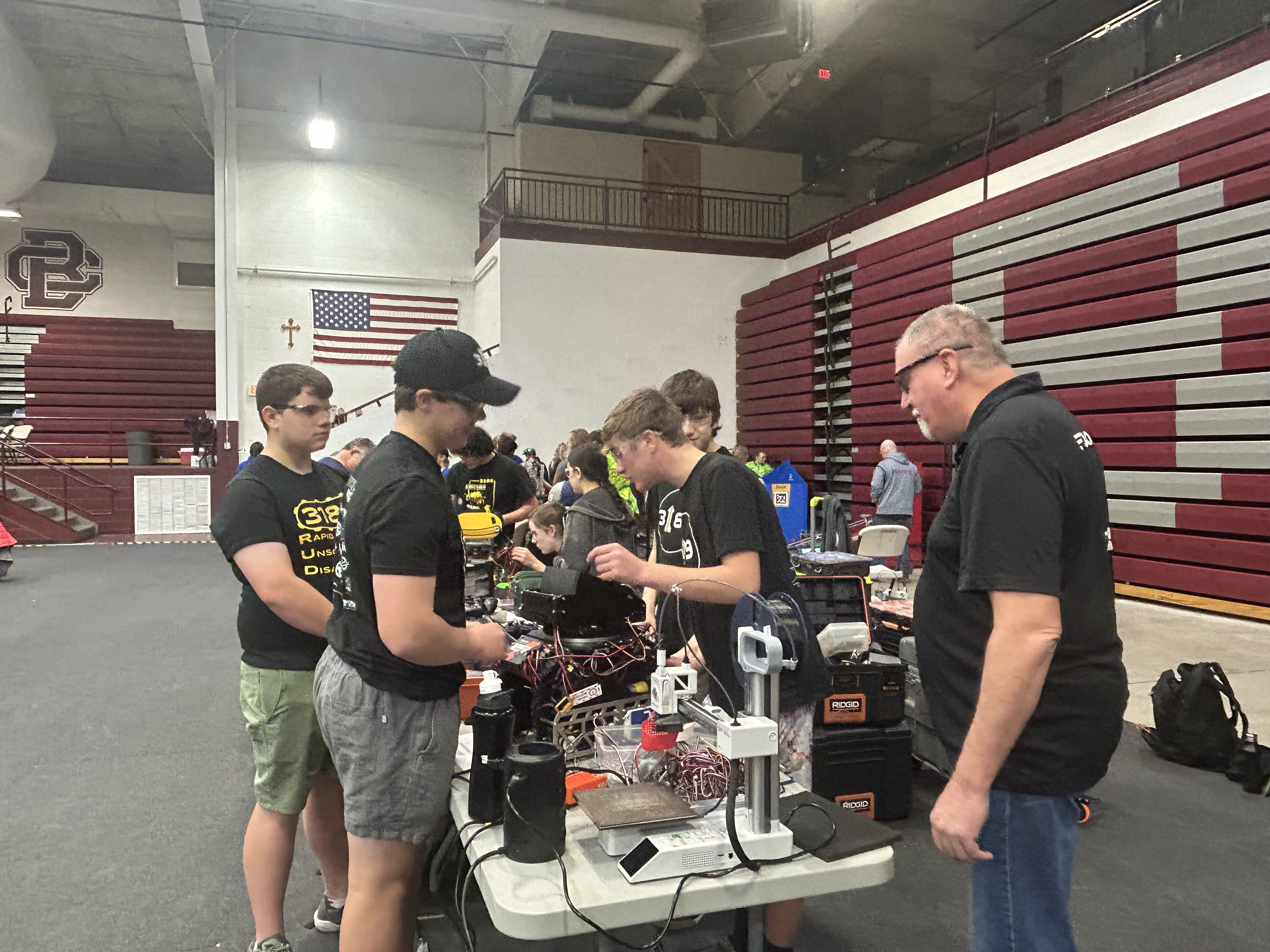 Students building robot